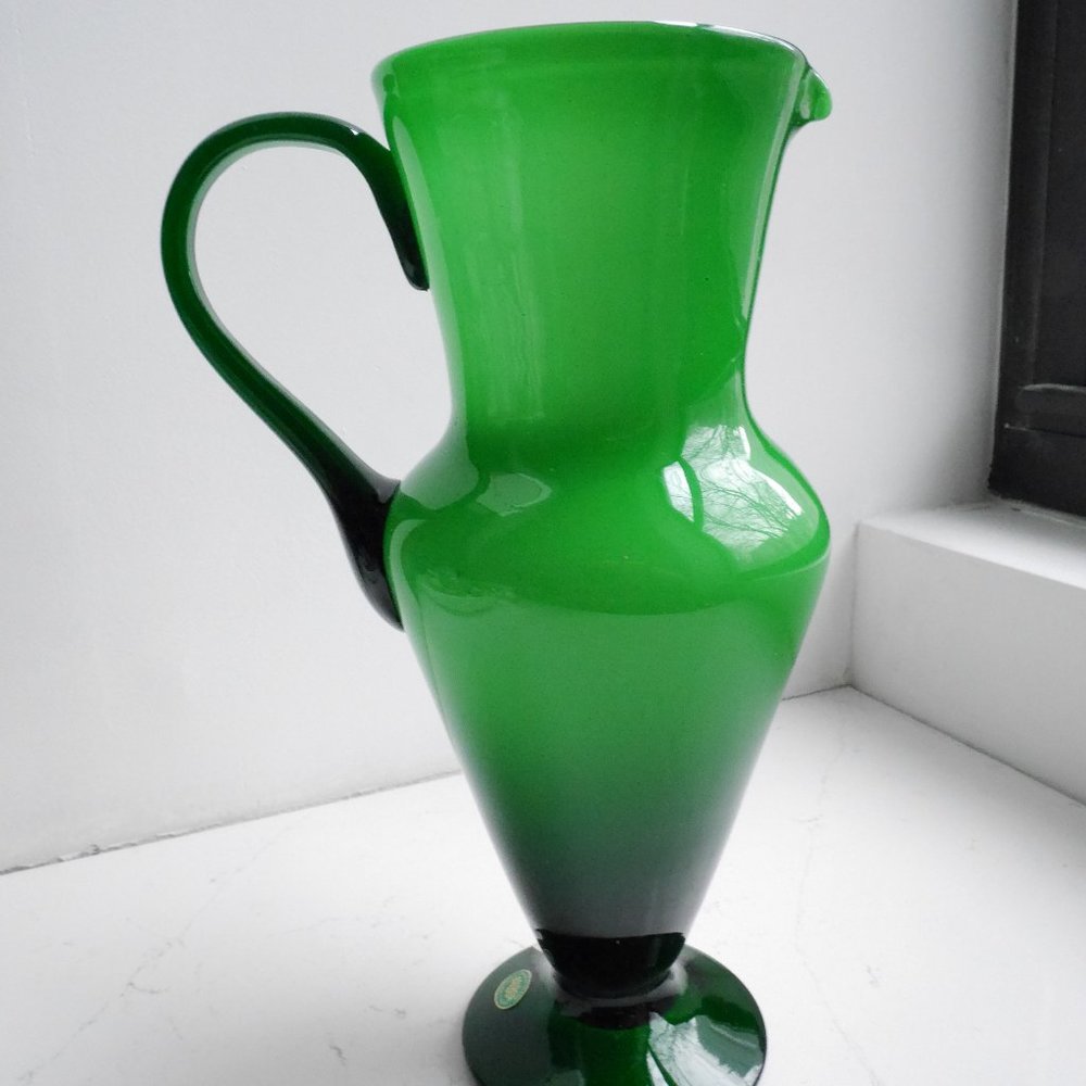 Balboa Green Murano Glass Vase and Pitcher - Midcentury Vintage